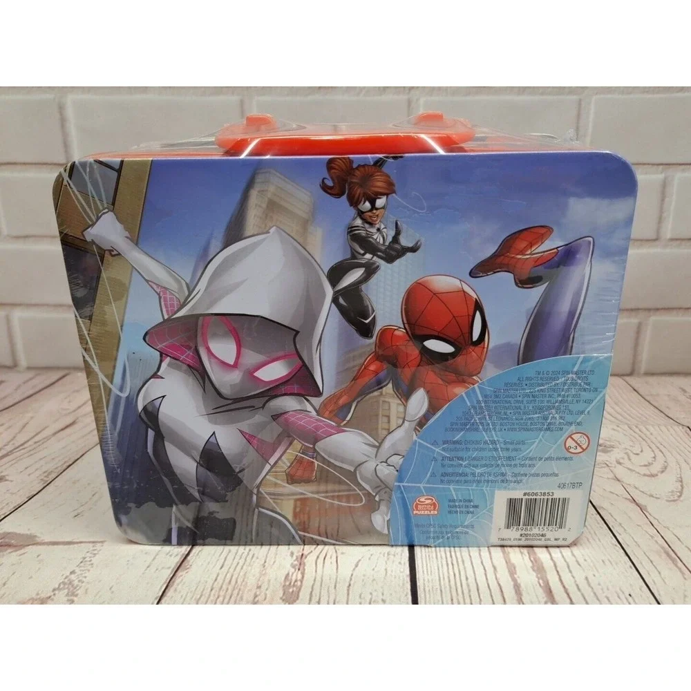 Marvel Spiderman 48 Piece Puzzle in Tin Lunchbox, Red, Blue, White New Sealed